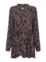 Women Plus Size Long Sleeve Floral Lapel Chiffon Dress