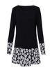 Women Plus Size Long Sleeve O Neck Floral Splice Dress