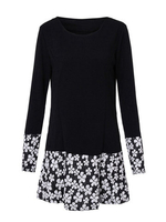 Women Plus Size Long Sleeve O Neck Floral Splice Dress