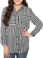 Women Plus Size Striped Pocket Loose Blouse