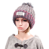 Women Plush Lining Wool Ball Ski Beanie Cap Winter Warm Braided Crochet Knitting Mix-color Hat