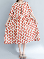 Women Polka Dots High Waist Loose Vintage Mid-Long Dresses