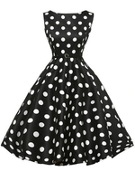 Women Polka Dots Printed Sleeveless Hepburn Style Dresses