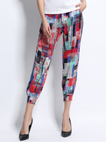 Women Printed Elastic Waist Ankle-Length Bloomers Casual Pants