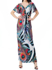 Women Printed Elastic Waist Short Sleeve Beach Maxi Dresses