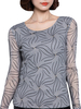 Women Printed Long Sleeve Lace Perspective T-shirt