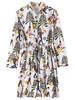 Women Printed Long Sleeve Lapel High Waist Cotton Dress