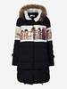 Women Printed Patchwork Fur Collar Hood Cotton Thicken Coat