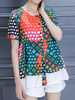 Women Printed Short Sleeve Buttons O-Neck Vintage T-shirts