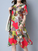 Women Printed Short Sleeve Irregular Hem Vintage Dresses