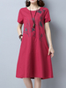 Women Printed Short Sleeve O-Neck Vintage Summer Dresses