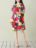 Women Printed Short Sleeve Pocket Vintage Loose Dresses