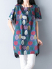 Women Printed Shorts Sleeve O-Neck Irregular Hem Denim Dresses