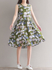 Women Printed Sleeveless Drawstring Vintage Dresses