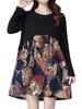 Women Printed Stitching Long Sleeve Pockets Mini Dress