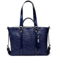 Women PU Crocodile Tote Bag Fashion Grid Knit Handbag Shoulder Bag Crossbody Bag
