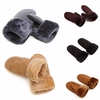 Women PU Imitation Sheepskin Gloves Fur Trim Leather Winter Warm Mittens