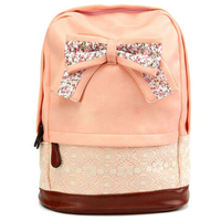 Women PU Lace Backpack Casual Bow Knot School Shoulder Bag