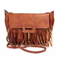 Women PU Leather Crossbody Bags Casual Tassel Mini Shoulder Bags