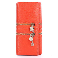 Women PU Leather Double Zipper Long Clutch Wallet