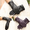 Women PU Leather Full Finger Gloves Touch Screen Ski Winter Warm Mittens