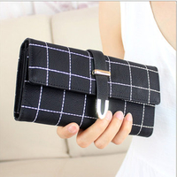 Women PU Leather Plaid Wallet Three Folds Frosted Card Holders Casual Clutch