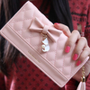 Women PU Leather Quilting Long Wallet Bowknot Card Holder Casual Clutch