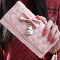 Women PU Leather Quilting Long Wallet Bowknot Card Holder Casual Clutch