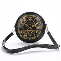Women PU Leather Round Crossbody Bags Casual Clock Print Shoulder Bags