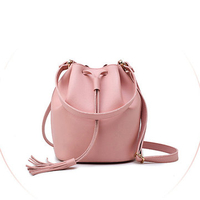 Women PU Leather Tassel Bucket Bag Vintage Sling Bag Handbag