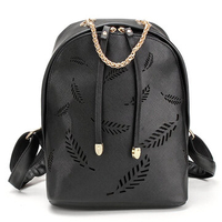 Women PU Leather Traveling Backpack Casual Hollow Leaf School Bag