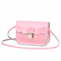 Women PU Leather Wave Edge Phone Bag Lock Vintage Mini Crossbody Bag