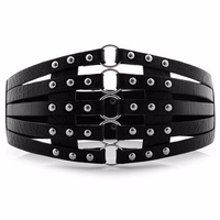 Women PU Leather Wide Belt Rivet Decorating Dress Waistband