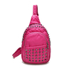 Women PU Rivet Chest Pack Girls Outdoor Washed Leather Crossbody Bag