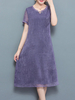 Women Pur Color Vintage Dresses