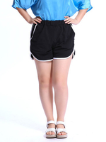 Women Pure Color Elastic Waist Pocket Sport Shorts
