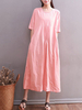 Women Pure Color Half Sleeve Long Maxi Vintage Dresses