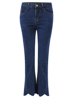 Women Pure Color High Waist Irregular Bell Bottoms Denim Pants