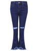 Women Pure Color Hole Tassels Slim Stretch Denim Pants Flares Pants