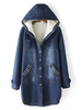 Women Pure Color Long Sleeve Button Hooded Plus Velvet Denim Jacket