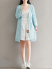 Women Pure Color Long Sleeve Mid-Long Knitted Cardigans