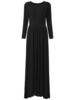 Women Pure Color Long Sleeve O-neck Maxi Dress