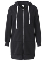 Women Pure Color Long Sleeve Zipper Casual Long Coat