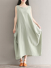 Women Pure Color Sleeveless Loose Vintage Long Maxi Dresses