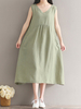 Women Pure Color V-Neck Sleeveless Vintage Maxi Dresses