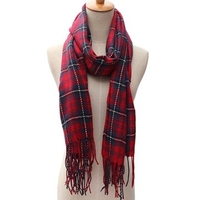 Women Red Plaid Tartan Scarf Neck Stole Checked Bohemia Long Tassel Shawl Wrap