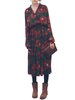Women Retro Long Sleeve Lapel Floral Printed Chiffon Maxi Dress With Belt