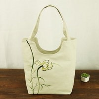 Women Retro Shoulder Bag Canvas Chinese Style Handbag Hand Painted Bag
