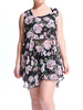 Women Rose Printing Sleeveless Ruffle Chiffon Tank Top