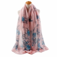 Women Rose Silk Voile Scarves Casual Outdoor Sunscreen Warm Shawl